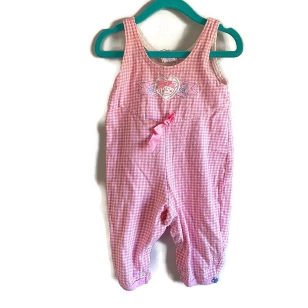 Vtg Buster Brown Girls Pink Gingham Applique Sleeveless Romper Size 12 months